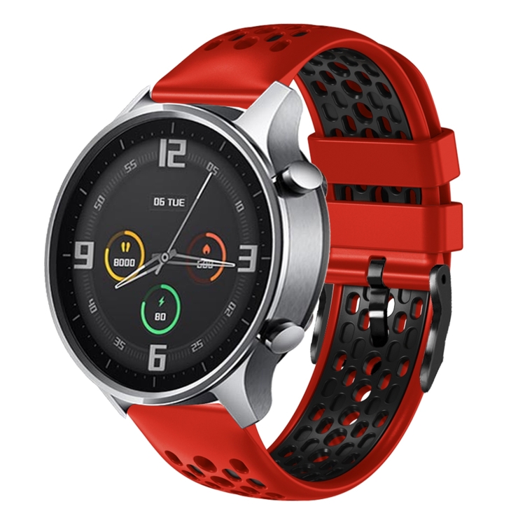 

For Xiaomi MI Watch Color 22mm Two-Color Breathable Silicone Watch Band(Red+Black)