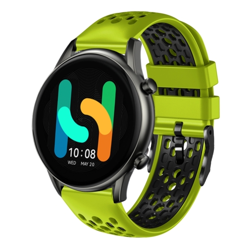 

For Xiaomi Haylou RT2 LS10 22mm Two-Color Breathable Silicone Watch Band(Lime+Black)