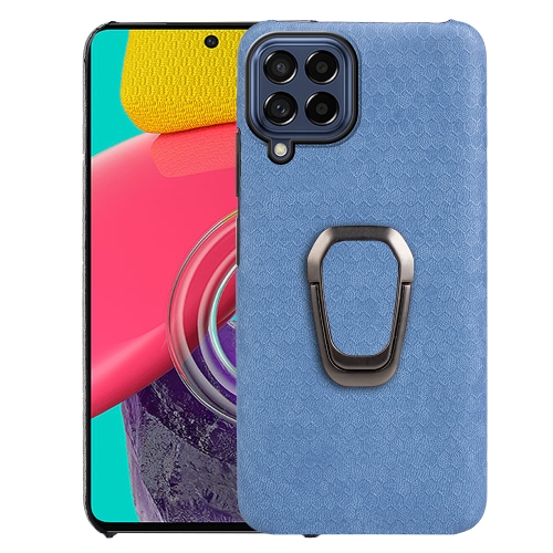 

For Samsung Galaxy A22 4G Ring Holder Honeycomb PU Phone Case(Light Blue)