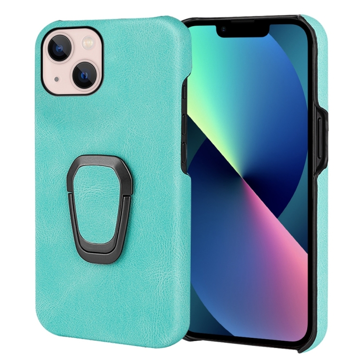 

Ring Holder PU Phone Case For iPhone 14(Mint Green)