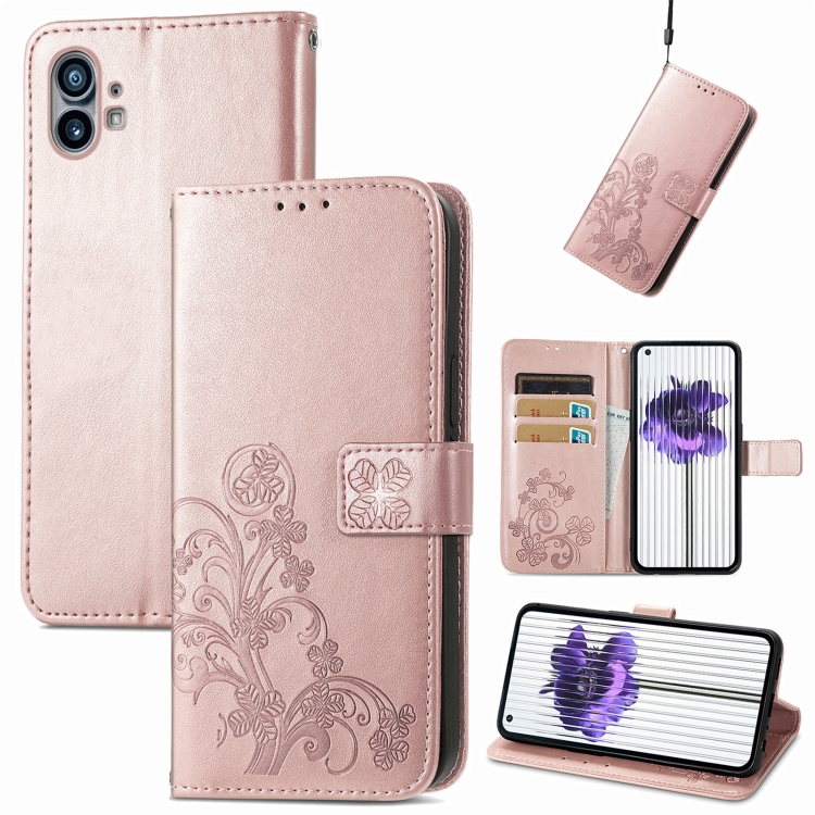 

For Nothing Phone 1 Four-leaf Clasp Embossed Buckle Leather Phone Case(Rose Gold)