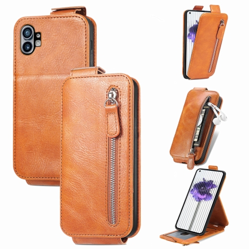 

For Nothing Phone 1 Zipper Wallet Vertical Flip Leather Phone Case(Brwon)