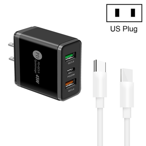 

45W PD3.0 + 2 x QC3.0 USB Multi Port Charger with Type-C to Type-C Cable, US Plug(Black)