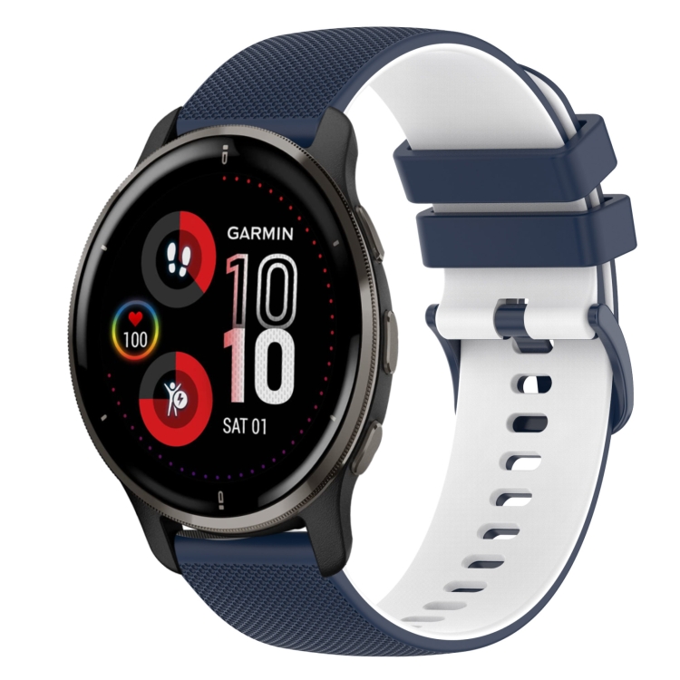 

For Garmin Venu 2 Plus 20mm Checkered Two-Color Silicone Watch Band(Dark Blue+White)