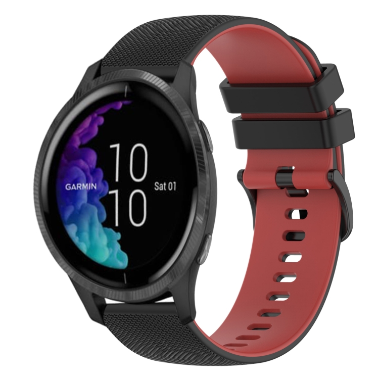 

For Garmin Venu 20mm Checkered Two-Color Silicone Watch Band(Black+Red)