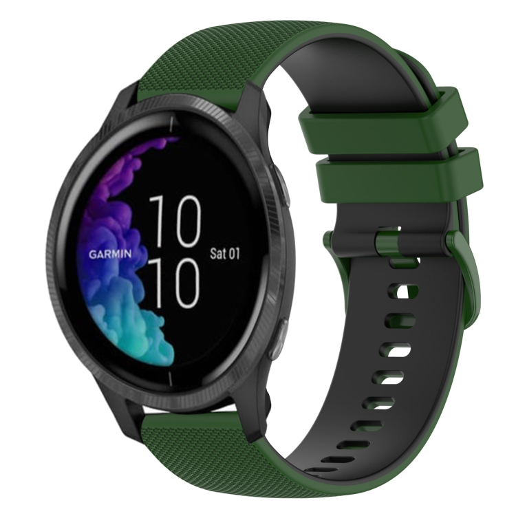 

For Garmin Venu 20mm Checkered Two-Color Silicone Watch Band(Amy Green+Black)