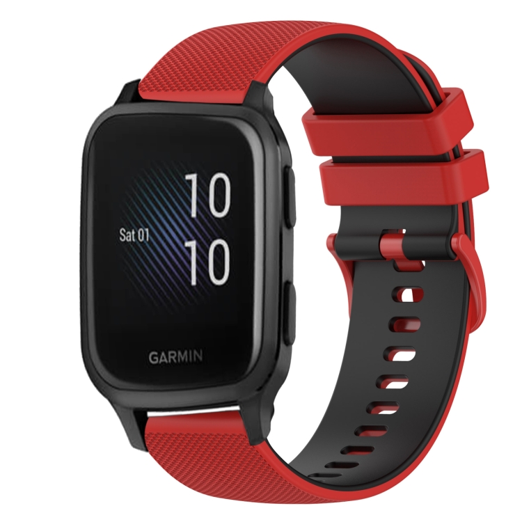 

For Garmin Venu SQ 20mm Checkered Two-Color Silicone Watch Band(Red+Black)