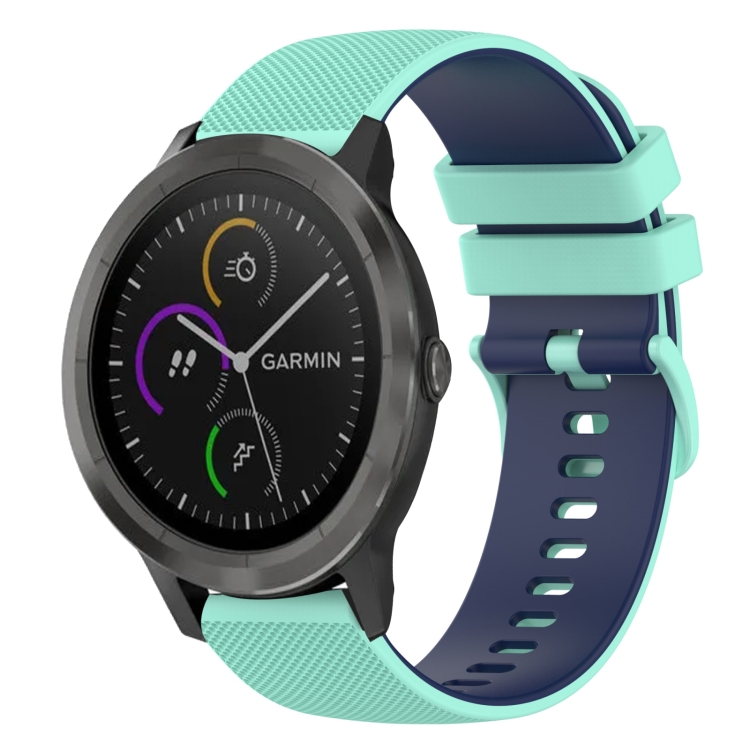 

For Garmin Vivomove 3 20mm Checkered Two-Color Silicone Watch Band(Teal+Blue)