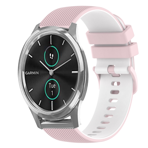 

For Garmin VivoMove Luxe 20mm Checkered Two-Color Silicone Watch Band(Pink+White)