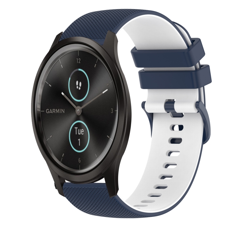 

For Garmin VivoMove Style 20mm Checkered Two-Color Silicone Watch Band(Dark Blue+White)