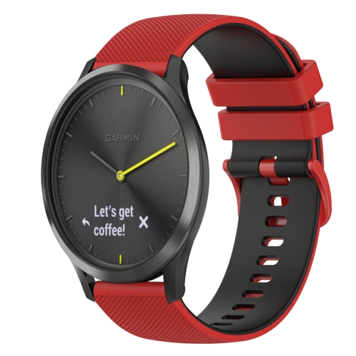 

For Garmin Vivomove HR Sport 20mm Checkered Two-Color Silicone Watch Band(Red+Black)