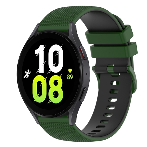 

For Samsung Galaxy Watch5 44mm 20mm Checkered Two-Color Silicone Watch Band(Amy Green+Black)