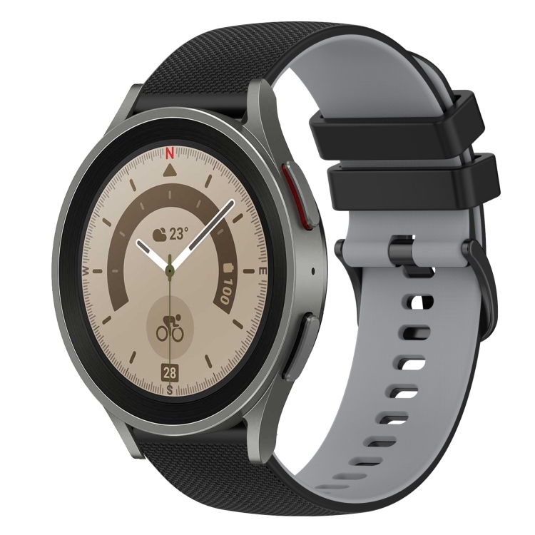 

For Samsung Galaxy Watch5 Pro 45mm 20mm Checkered Two-Color Silicone Watch Band(Black+Grey)
