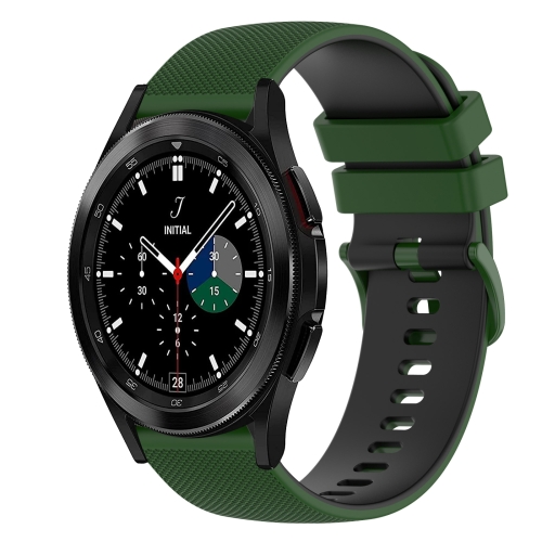 

For Samsung Galaxy Watch4 Classic 46mm 20mm Checkered Two-Color Silicone Watch Band(Amy Green+Black)