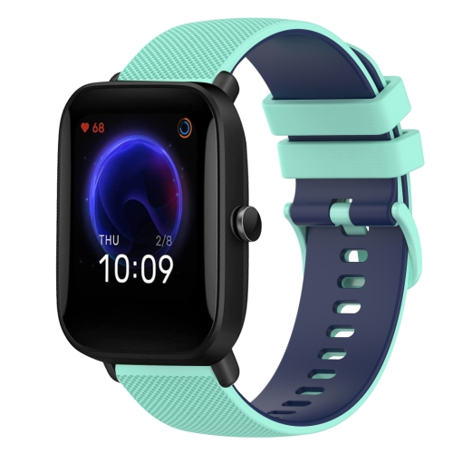 

For Amazfit Pop Pro 20mm Checkered Two-Color Silicone Watch Band(Teal+Blue)