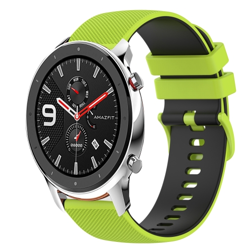 

For Amazfit GTR 42mm 20mm Checkered Two-Color Silicone Watch Band(Lime Green+Black)