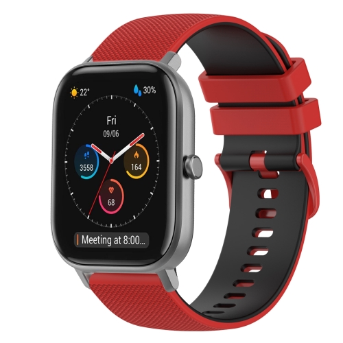 

For Amazfit GTS 20mm Checkered Two-Color Silicone Watch Band(Red+Black)