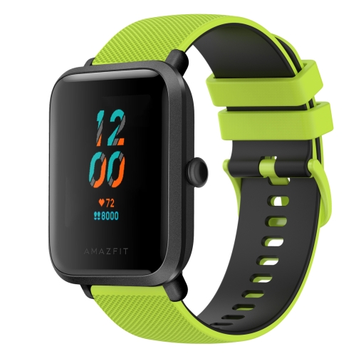 

For Amazfit BIP 20mm Checkered Two-Color Silicone Watch Band(Lime Green+Black)