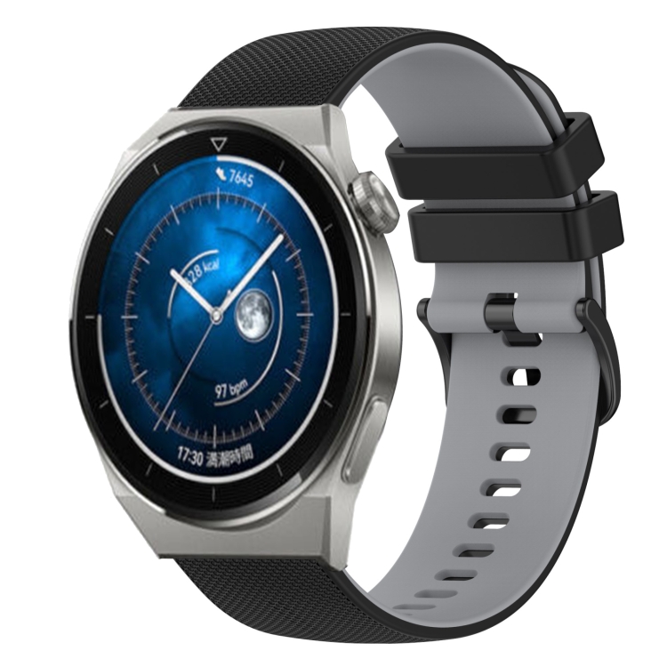 

For Huawei Watch GT3 Pro 43mm 20mm Checkered Two-Color Silicone Watch Band(Black+Grey)