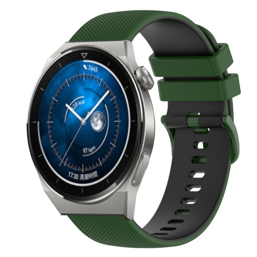 

For Huawei Watch GT3 Pro 43mm 20mm Checkered Two-Color Silicone Watch Band(Amy Green+Black)