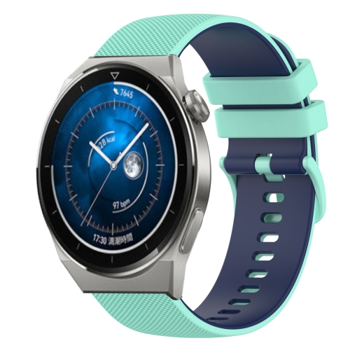 

For Huawei Watch GT3 42mm 20mm Checkered Two-Color Silicone Watch Band(Teal+Blue)