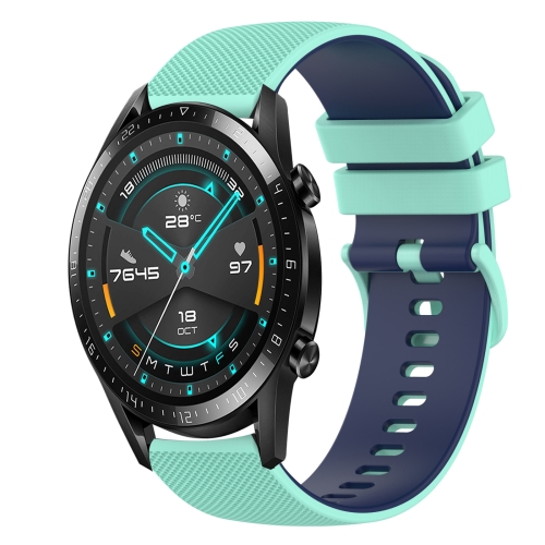 

For Huawei Watch 2 20mm Checkered Two-Color Silicone Watch Band(Teal+Blue)