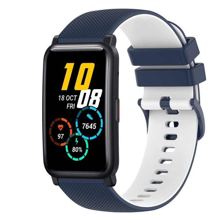 

For Honor Watch ES 20mm Checkered Two-Color Silicone Watch Band(Dark Blue+White)