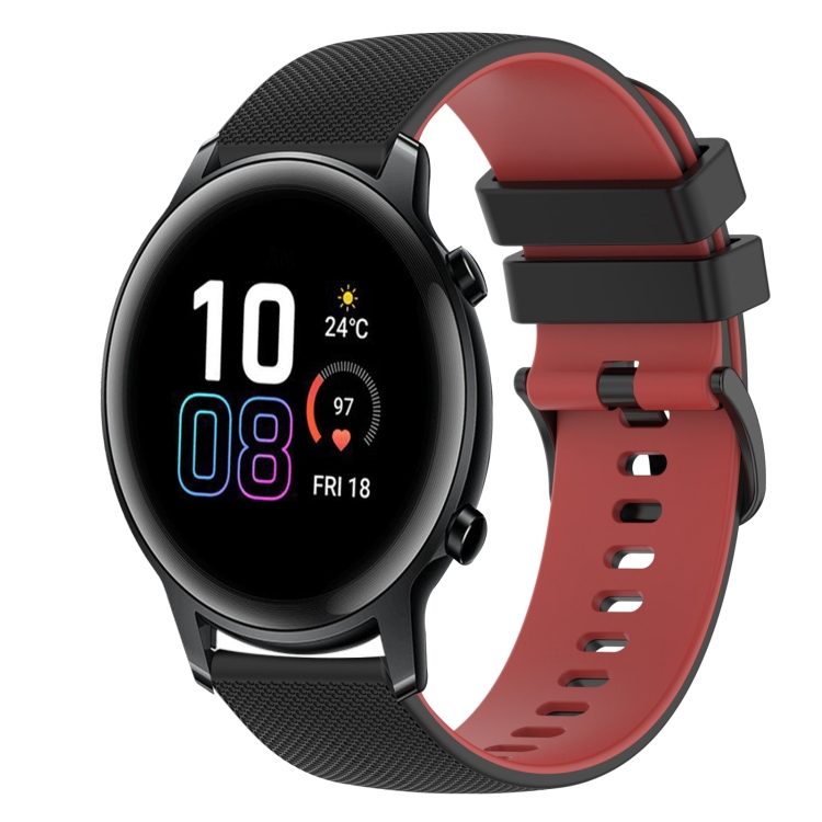 

For Honor MagicWatch2 42mm 20mm Checkered Two-Color Silicone Watch Band(Black+Red)