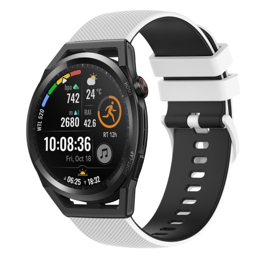 

For Huawei Watch GT Runner 22mm Checkered Two-Color Silicone Watch Band(White+Black)