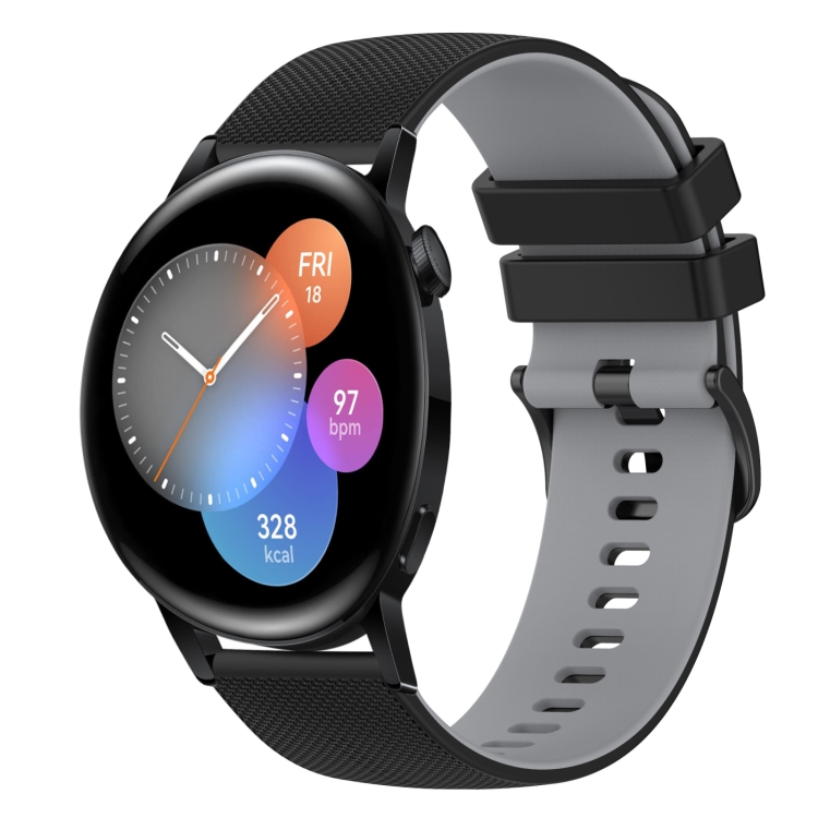 

For Huawei Watch 3 22mm Checkered Two-Color Silicone Watch Band(Black+Grey)