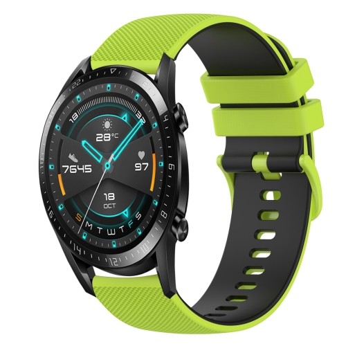 

For Huawei GT2 46mm 22mm Checkered Two-Color Silicone Watch Band(Lime Green+Black)