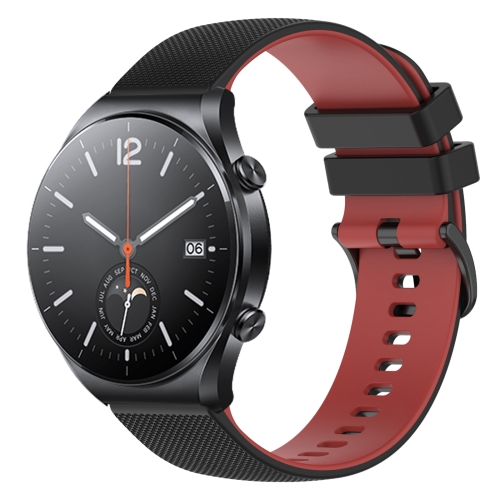 

For Xiaomi Watch S1 22mm Checkered Two-Color Silicone Watch Band(Black+Red)