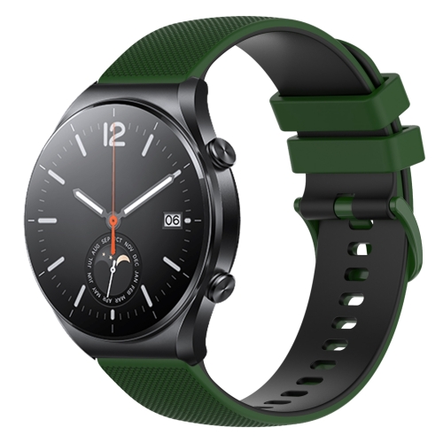 

For Xiaomi Watch S1 22mm Checkered Two-Color Silicone Watch Band(Amy Green+Black)
