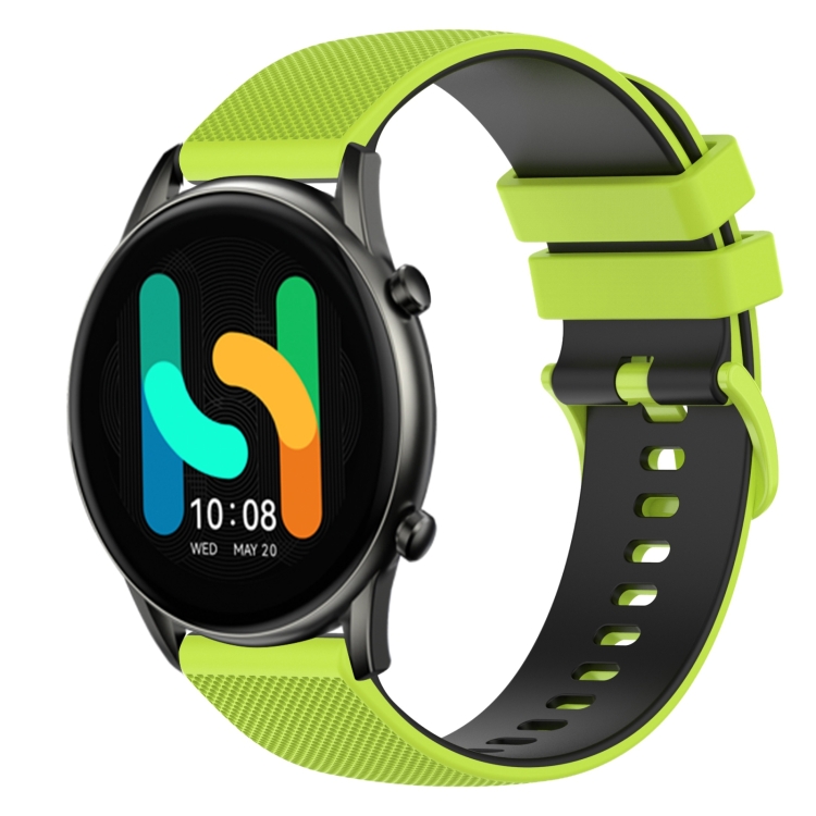 Xiaomi Haylou RT2 LS10 22mm 체크 무늬 2 색 실리콘 시계 밴드 (라임 그린 + 블랙)