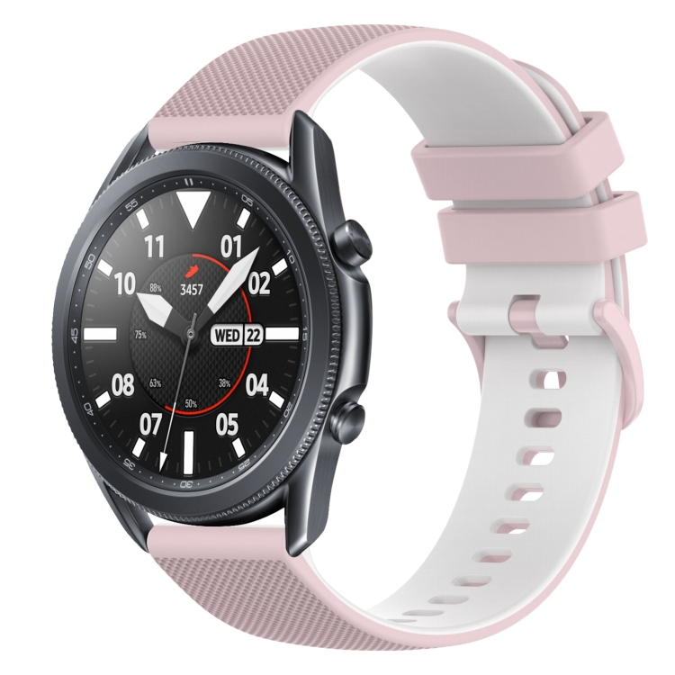 

For Samsung Galaxy Watch3 45mm 22mm Checkered Two-Color Silicone Watch Band(Pink+White)