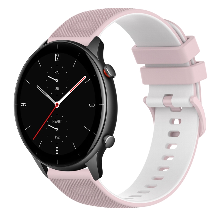 

For Amazfit GTR 2e 22mm Checkered Two-Color Silicone Watch Band(Pink+White)