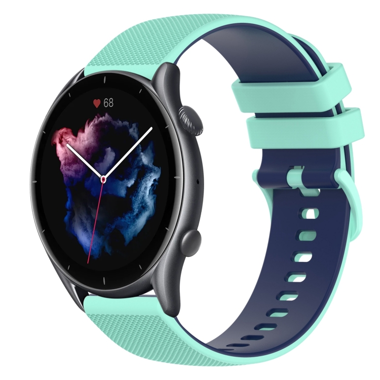 

For Amazfit 3 22mm Checkered Two-Color Silicone Watch Band(Teal+Blue)