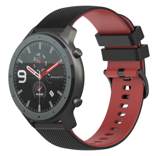 

For Amazfit GTR 47mm 22mm Checkered Two-Color Silicone Watch Band(Black+Red)