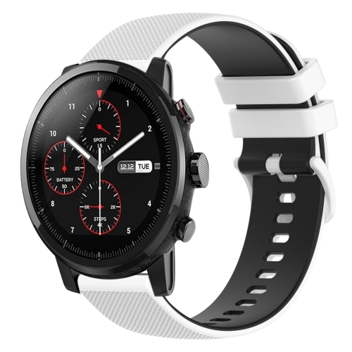 

For Amazfit Stratos 22mm Checkered Two-Color Silicone Watch Band(White+Black)