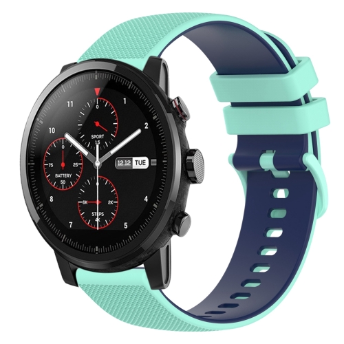 

For Amazfit 2 Stratos 22mm Checkered Two-Color Silicone Watch Band(Teal+Blue)