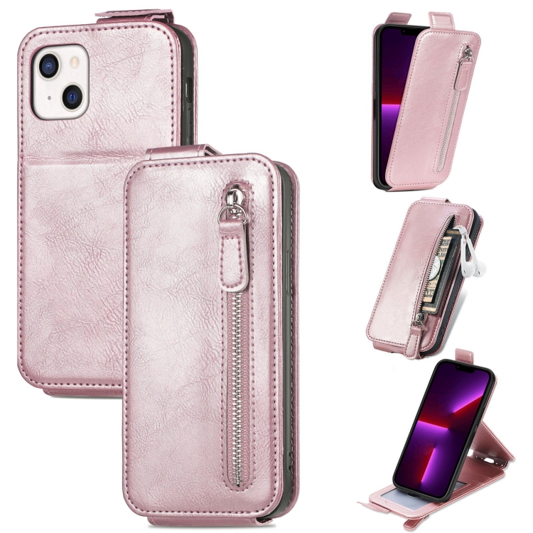 

For iPhone 14 Zipper Wallet Vertical Flip Leather Phone Case(Pink)