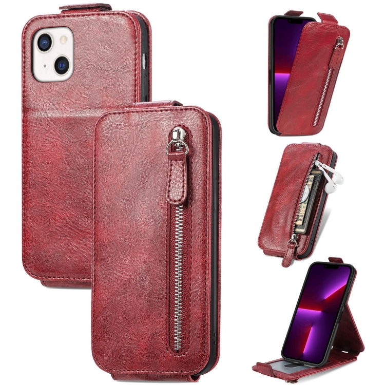 

For iPhone 14 Plus Zipper Wallet Vertical Flip Leather Phone Case(Red)