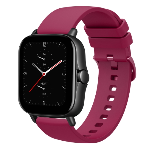 

For Amazfit GTS 2E 20mm Solid Color Soft Silicone Watch Band(Wine Red)