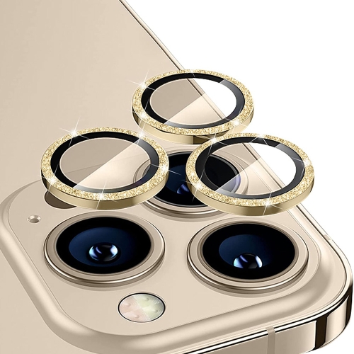 ENKAY Glitter Rear Lens Aluminium Alloy Tempered Glass Film For iPhone 14 Pro / 14 Pro Max(Gold)