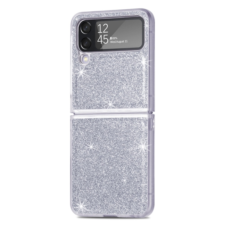 

For Samsung Galaxy Z Flip4 JUNSUNMAY Glitter Leather Skin PC Folding Phone Case(Silver)