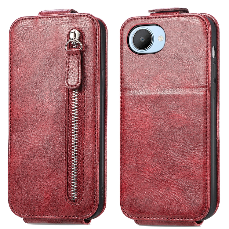 

For Realme C30 Zipper Wallet Vertical Flip Leather Phone Case(Red)