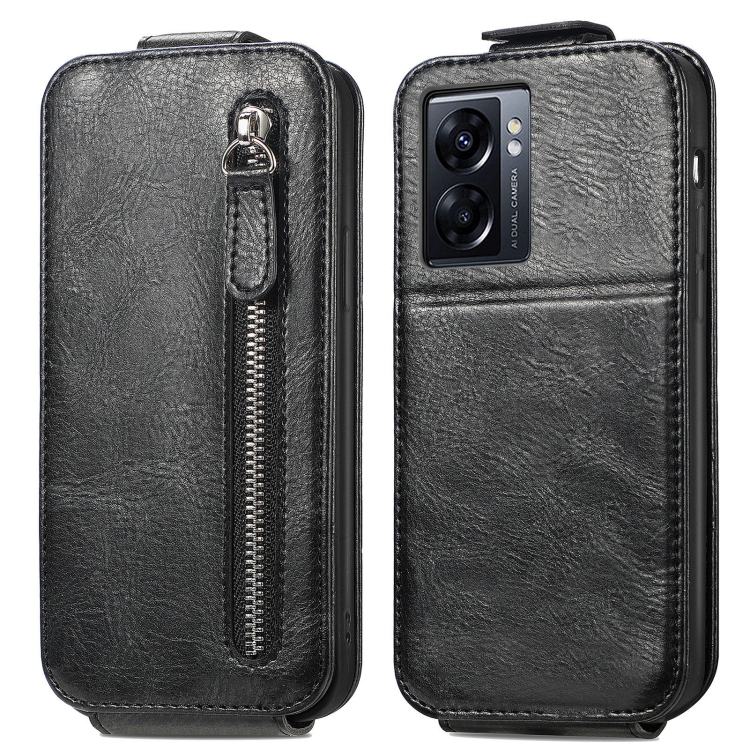 

For OPPO A77 Zipper Wallet Vertical Flip Leather Phone Case(Black)