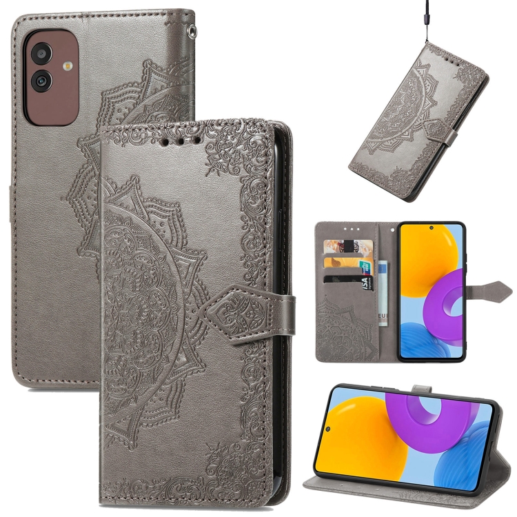 

For Samsung Galaxy M13 5G Mandala Flower Embossed Leather Phone Case(Gray)