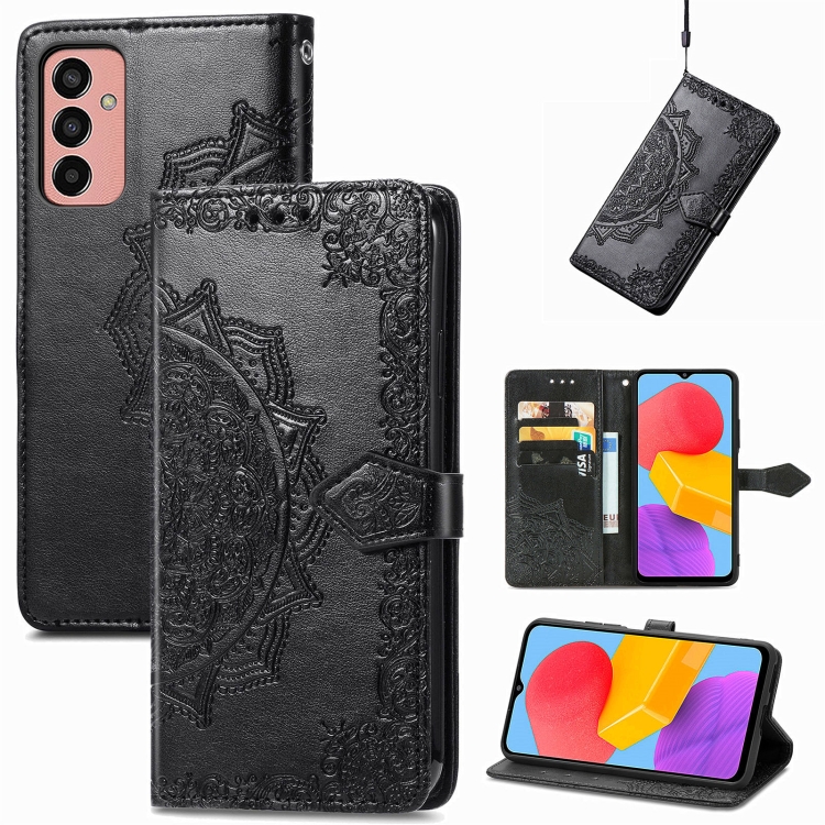 

For Samsung Galaxy M13 4G Mandala Flower Embossed Leather Phone Case(Black)