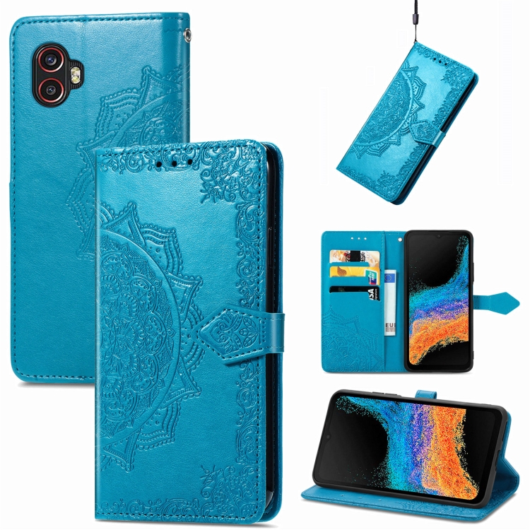 

For Samsung Galaxy Xcover6 Pro Mandala Flower Embossed Leather Phone Case(Blue)